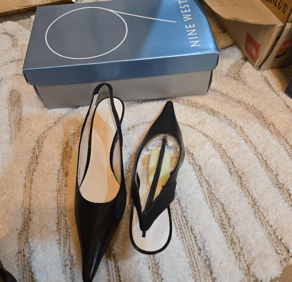Nine West Black Pointed Slingback Mules